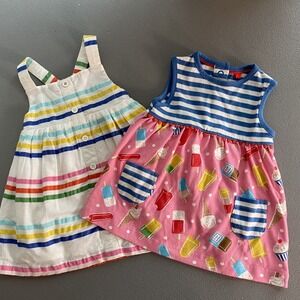 Baby Boden Girls Size 0-3 3-6 Months Set of 2 Dresses Stripes Pockets Lollipops